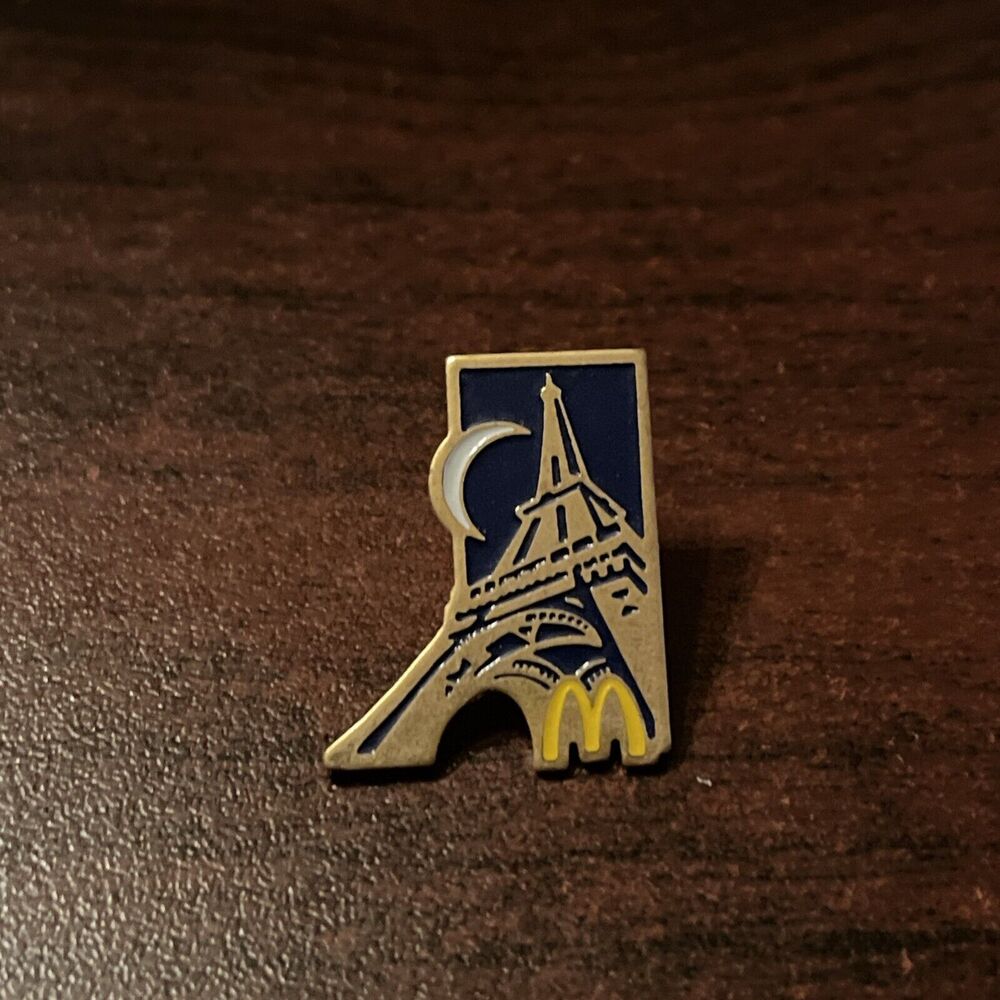 McDonald’s Paris Eiffel Tower Nighttime Crescent Moon Employee Lapel Hat Pin